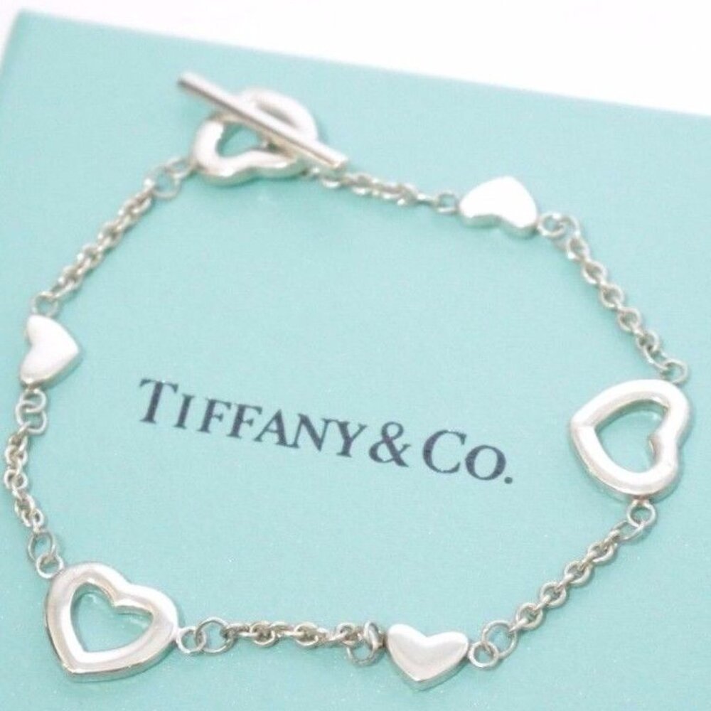 Tiffany & Co. Sterling Silver Open Heart Lariat Chain Toggle Bracelet